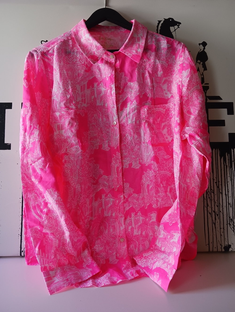 Lilly Pulitzer Hot Pink & White Scenic Print Button-Down Shirt